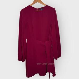 Lulus Believe It or Knot Large Wine Red Long Sleeve Tie Wrap Dress Fall Feminine